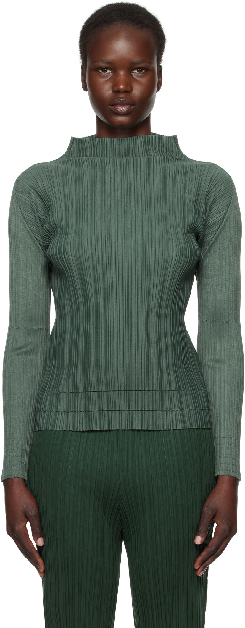 Pleteni pulover Pleats Please Issey Miyake Issey Miyake Pleats Please Soft Pleats Mock Neck Top Zelena | PP48JK934