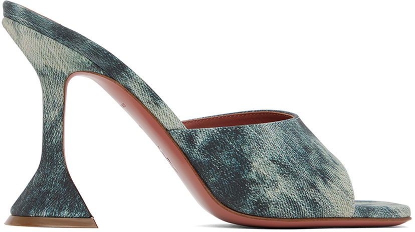 Modni dodatki Amina Muaddi Amina Muaddi Lupita Slipper Heeled Sandals Modra | LUPITA SLIPPER CL PRINTED SUEDE