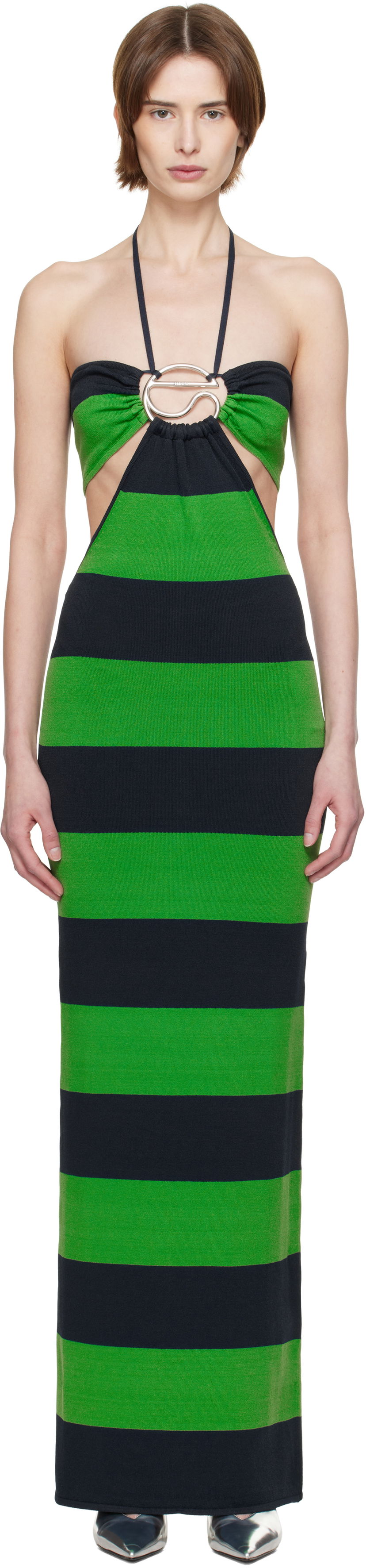 Obleke Coperni Coperni Knitted Striped Halter Maxi Dress Zelena | COPML135SY3010