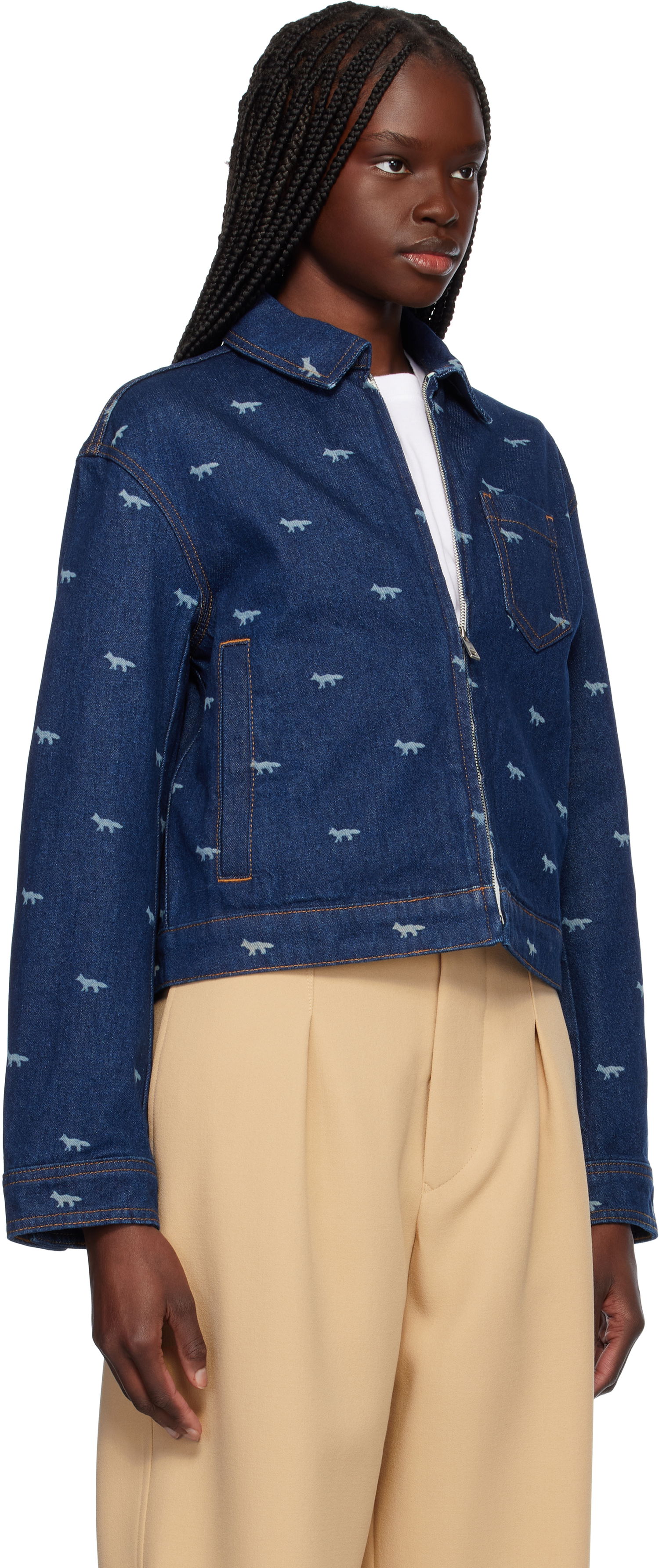 Bomber jakna MAISON KITSUNÉ Maison Kitsuné Zipped Cropped Denim Jacket Modra | OW02104WD4014, 1