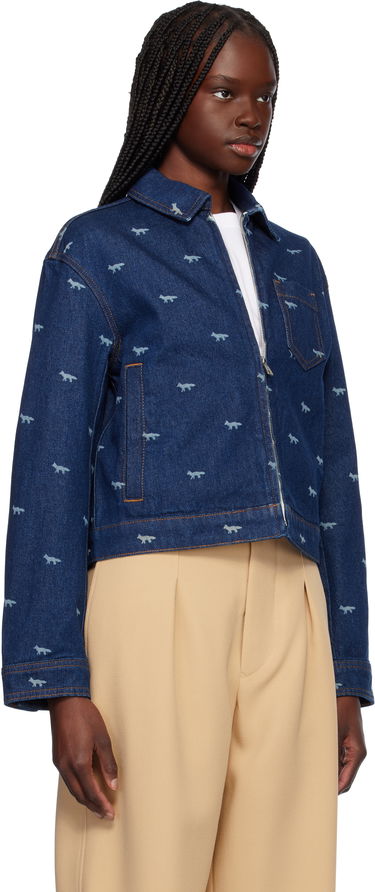 Bomber jakna MAISON KITSUNÉ Maison Kitsuné Zipped Cropped Denim Jacket Modra | OW02104WD4014, 1