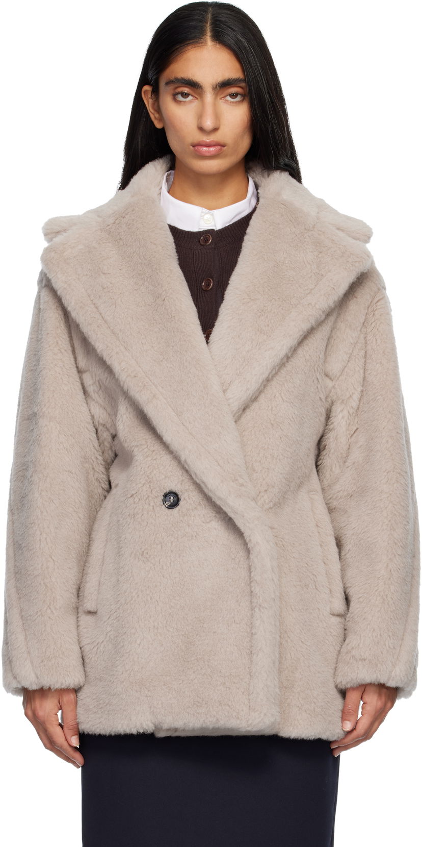 Plašči Max Mara Olga Plush Double-Breasted Coat Bež | 2521086032600