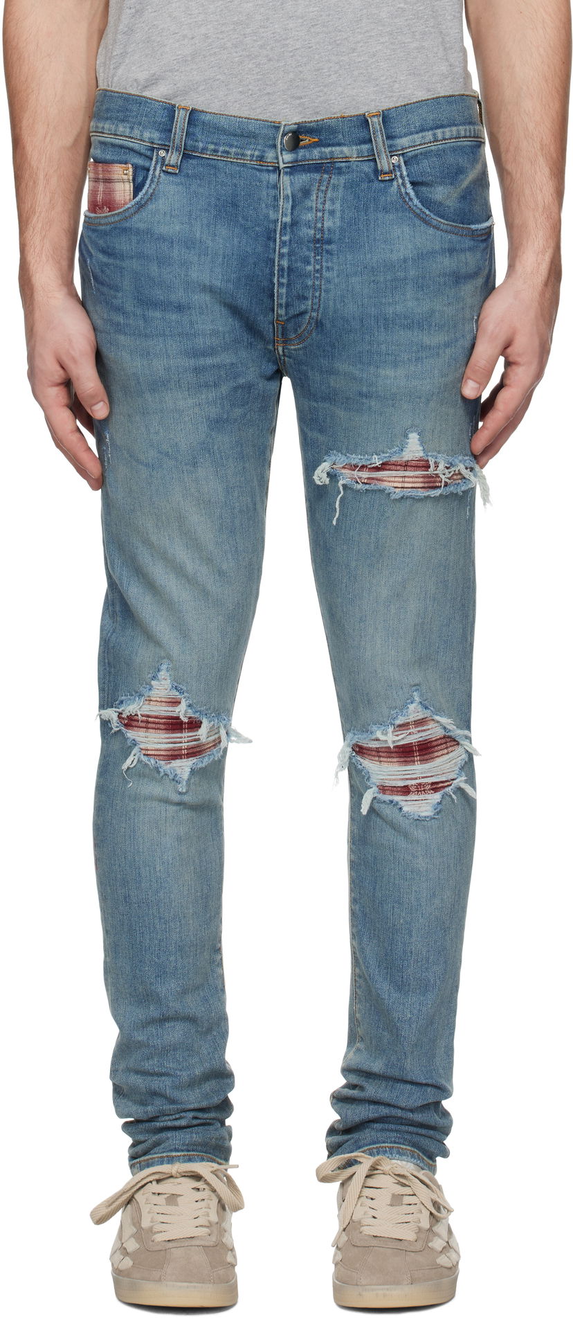 Kavbojke AMIRI Quad Plaid MX1 Jeans Modra | AMDNSY1104