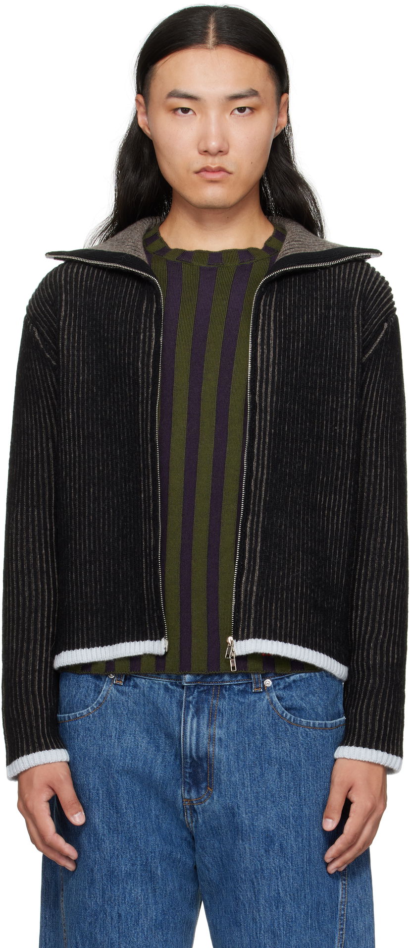 Pleteni pulover Eckhaus Latta Eckhaus Latta Huddle Zip Sweater Črna | 8267-EL-PF25-B