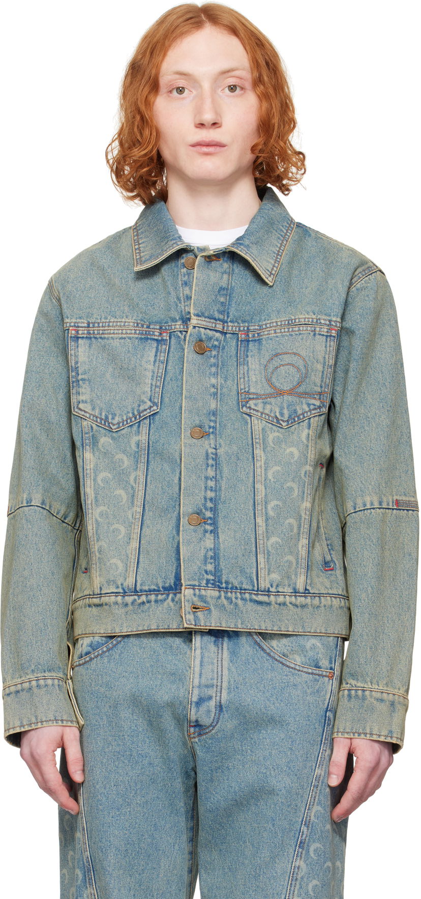 Jakna Marine Serre Marine Serre Moon Laser Denim Trucker Jacket Modra | MJA063A CDEN0003