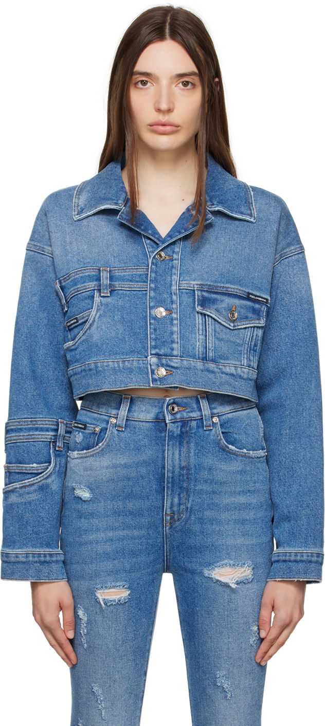 Jakna Dolce & Gabbana Blue Patchwork Denim Jacket Modra | F9P86D G8HP1