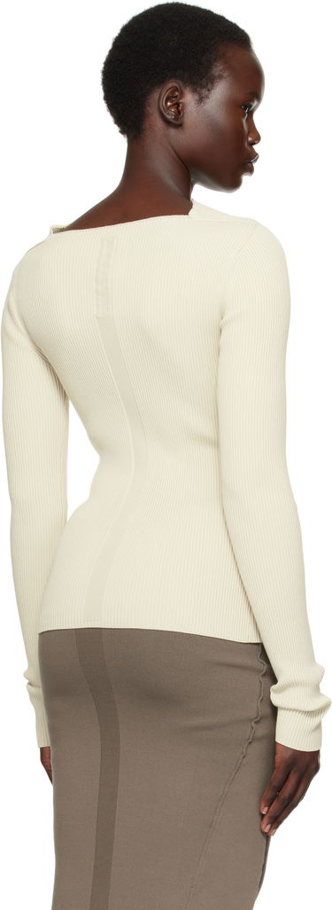 Pleteni pulover Rick Owens Rick Owens Hollywood Babel Draped Ribbed Knit Sweater Bež | RP01E7639 RIBVI, 2