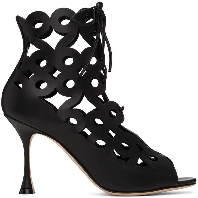 Oblačila Manolo Blahnik Manolo Blahnik Taralo Cutout Leather Lace-Up Boots Črna | 223-1415