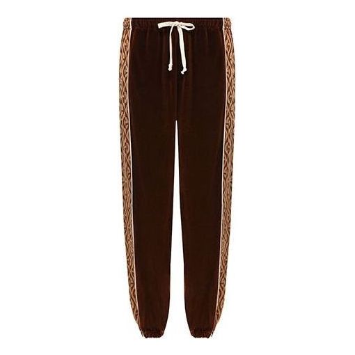 Trenirka Gucci Velvet Track Pants with Side Pattern Rjava | 595527-XJBTB-2044