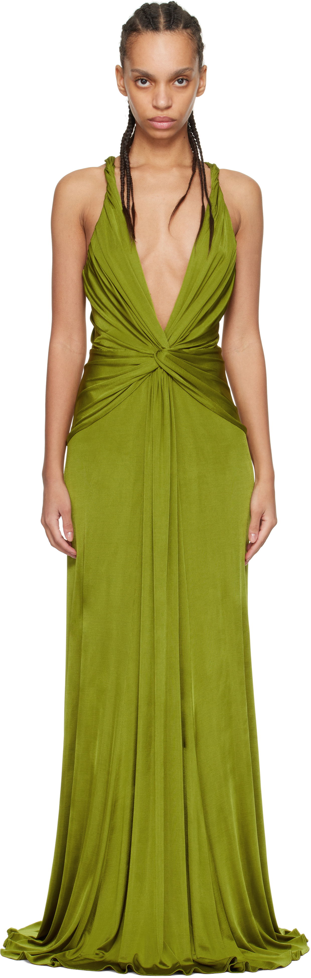 Obleke Tom Ford Tom Ford V-Neck Criss-Cross Maxi Dress Zelena | ABJ834-JEX114, 0