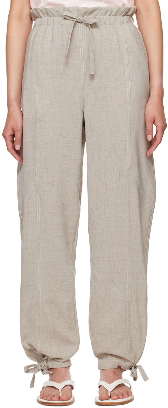 Hlače GANNI Beige Elasticated Waist Trousers Siva | F9217, 0