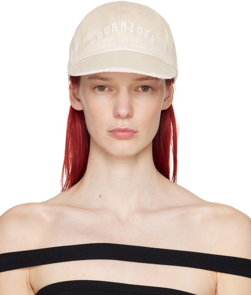 Kapa Courrèges Courrèges Embroidered Washed Cap Bež | 124ACT031CO0024