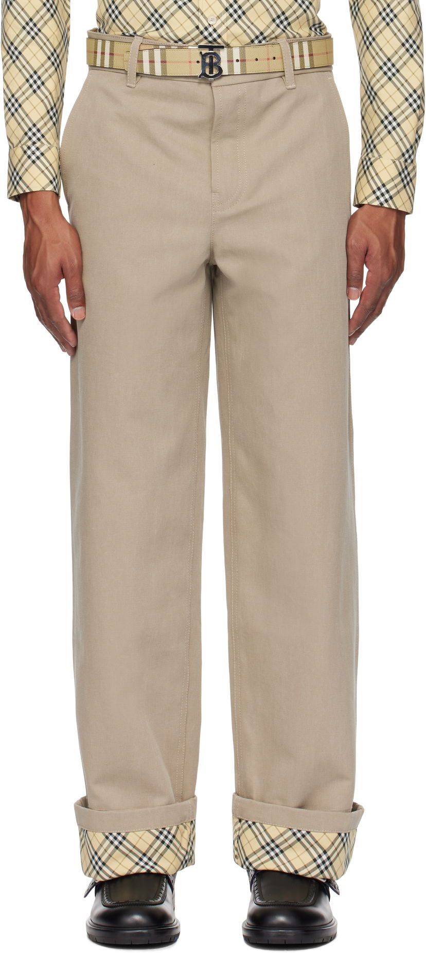 Hlače Burberry Cotton Carpenter Trousers Bež | 8097556