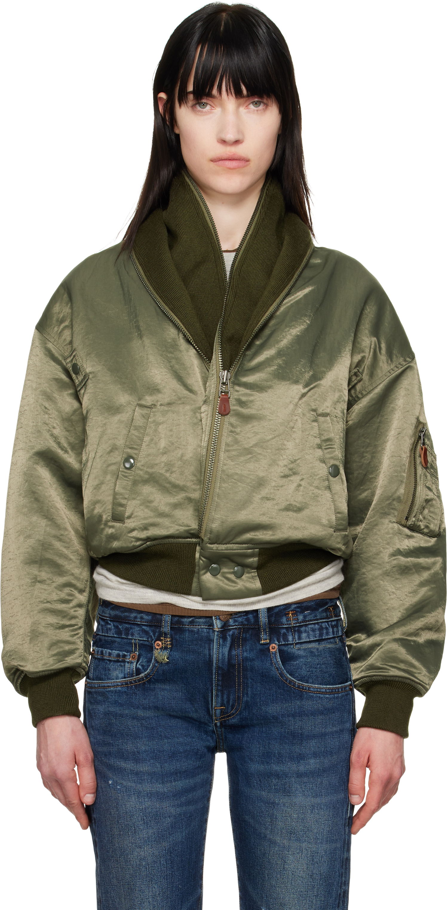 Bomber jakna R13 R13 Zip Collar Flight Bomber Jacket Zelena | R13WR346-R447B, 0