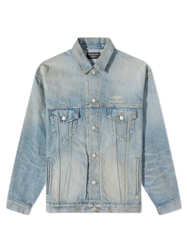Jakna Balenciaga Back Logo Oversized Denim Jacket 80'S Dirty Clear Blue Modra | 704299-TJW79-8469