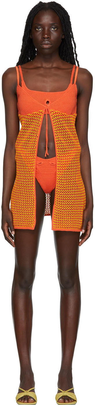 Kopalke GUIZIO Guizio Crochet Camisole Mini Dress Oranžna | TCC 1