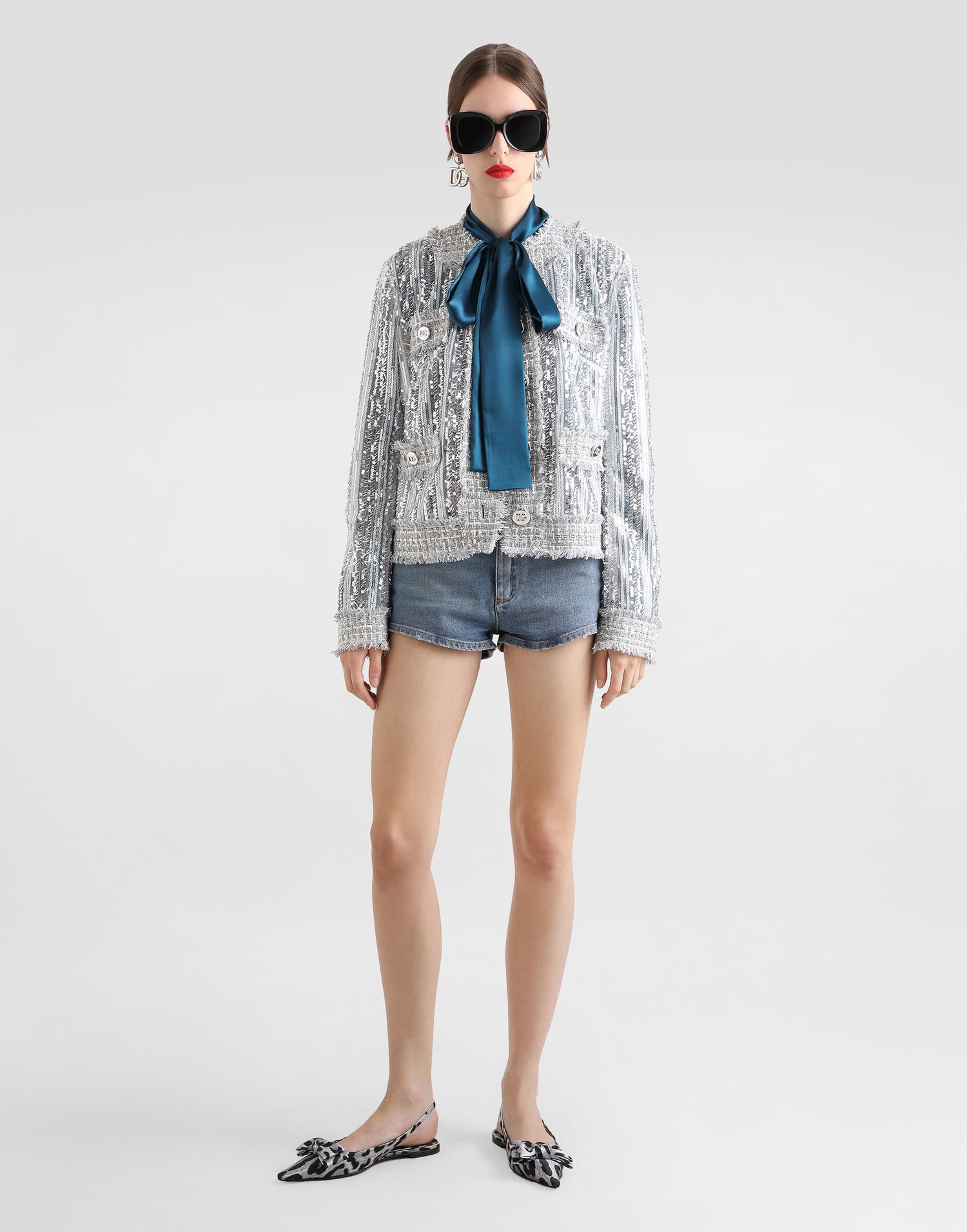 Jakna Dolce & Gabbana Dolce & Gabbana Tulle Gabbana Jacket with Sequin Embroidery Siva | F27DLTFLSKCS0998, 1
