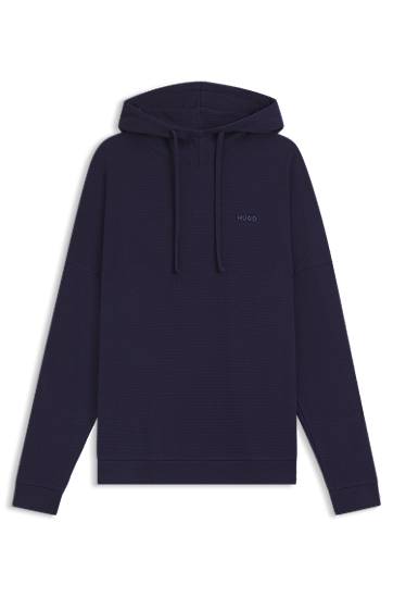 Pulover BOSS HUGO Waffle-Jacquard Cotton-Blend Hoodie Mornarica | 50556969