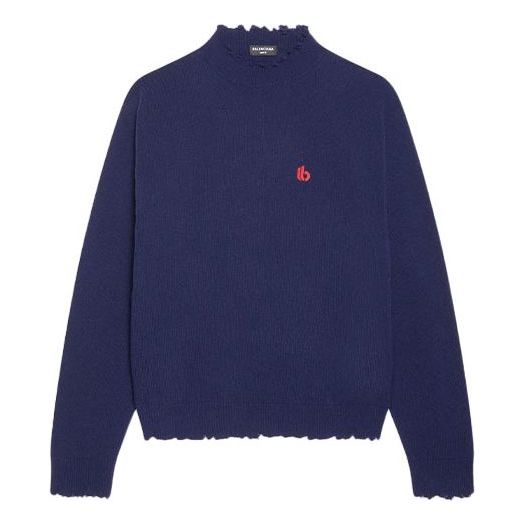 Pleteni pulover Balenciaga Double B Highneck Knit Sweater Modra | 682010T16274011