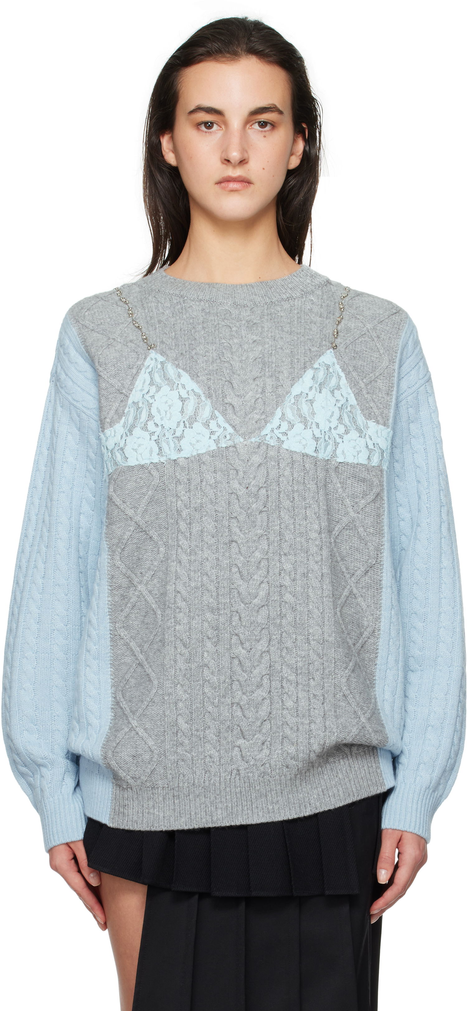 Pleteni pulover Andersson Bell Andersson Bell Lace Lingerie Knit Sweater Siva | atb1182w, 0