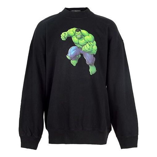 Pleteni pulover Balenciaga Marvel Hulk Print Boxy Crewneck Sweatshirt Črna | 671125TLV581000