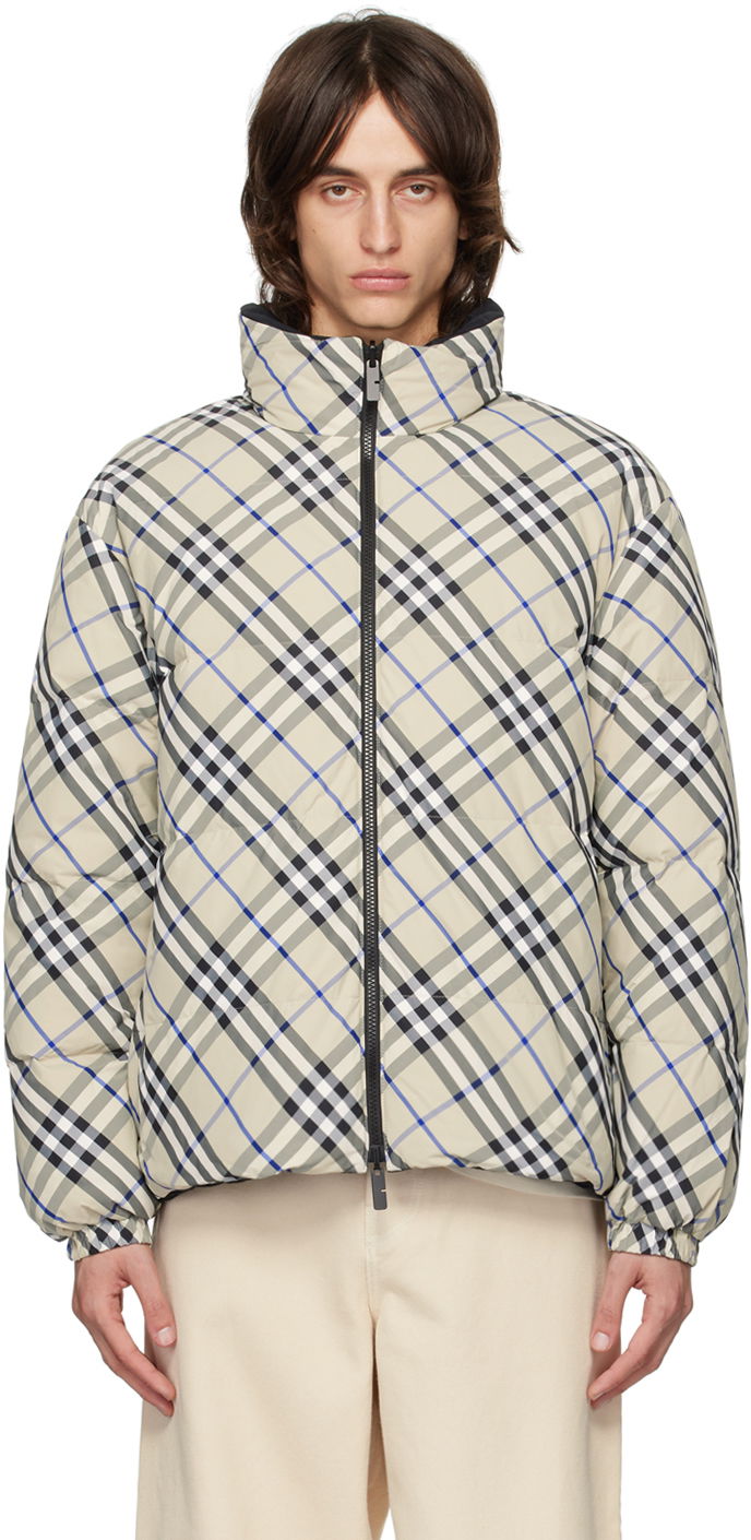 Jakna Burberry Beige Check Reversible Down Jacket Siva | 8096096
