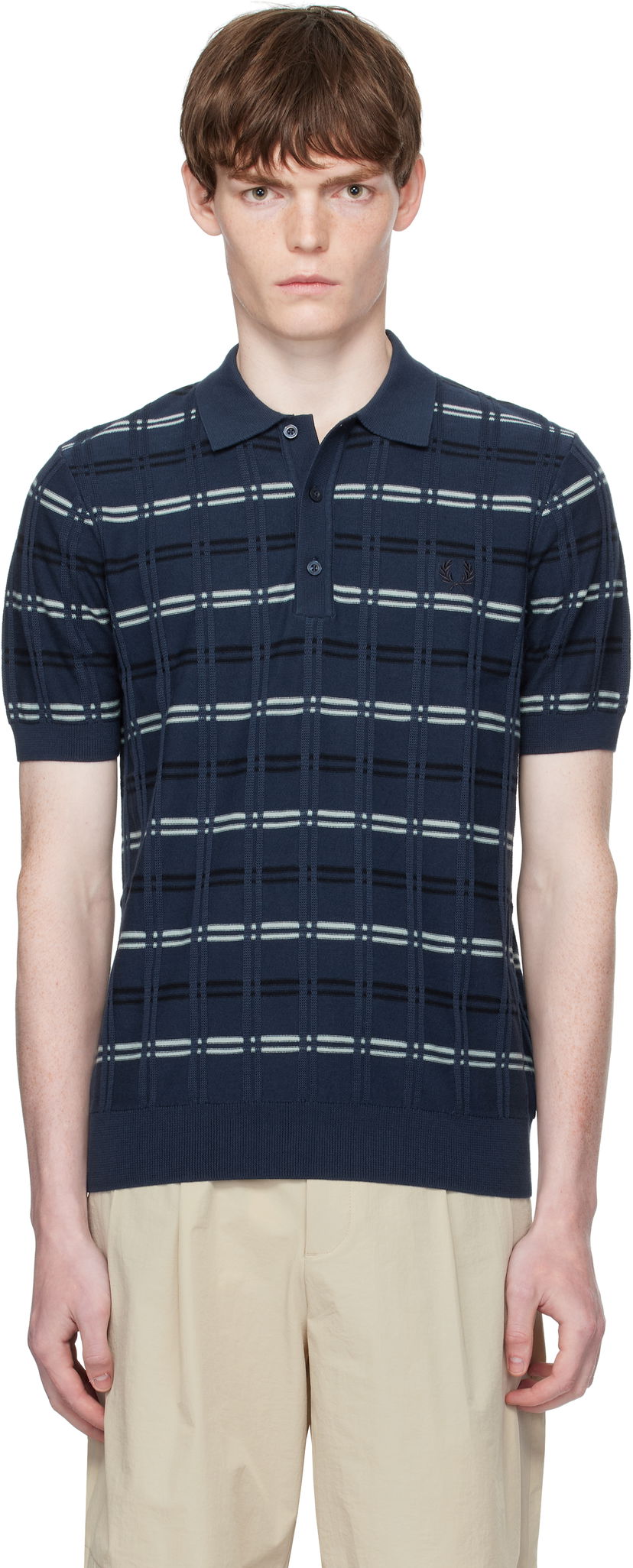 Polo majica Fred Perry Fred Perry Striped Rib Knitted Polo Modra | K9751
