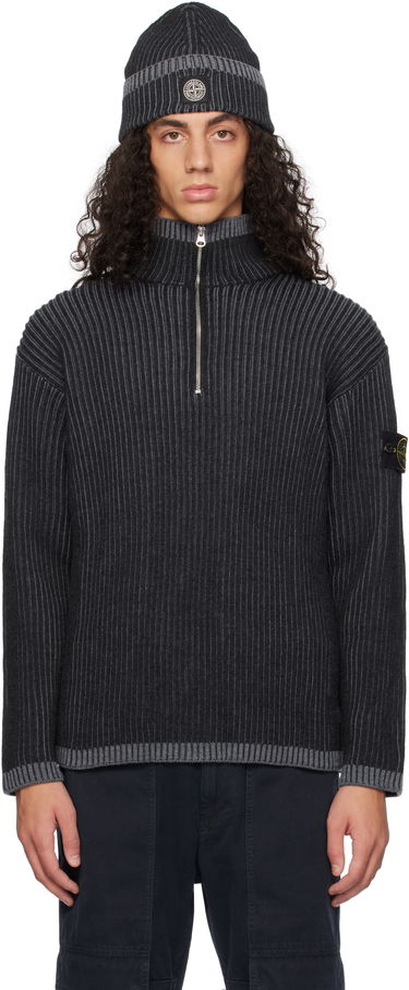 Pleteni pulover Stone Island Stone Island Vanisé Full Rib RWS Wool Quarter-Zip Sweater Črna | 8115516C1, 0