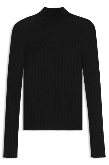 Pleteni pulover BOSS Mock Neck Ribbed Sweater Črna | 50542650