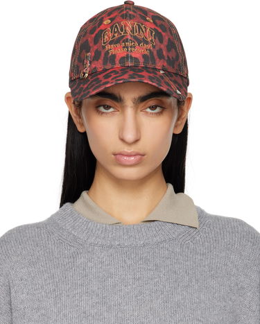 Kapa GANNI GANNI Leopard Print Baseball Cap Rdeča | A6640, 0