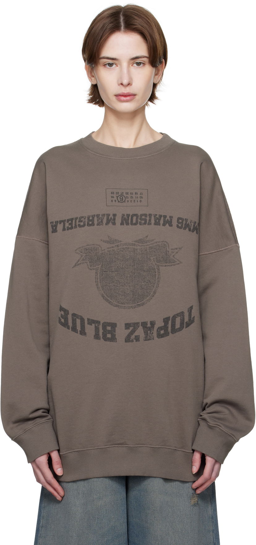 Pleteni pulover Maison Margiela MM6 Maison Margiela Printed Sweatshirt Rjava | SH0GU0023 M25012