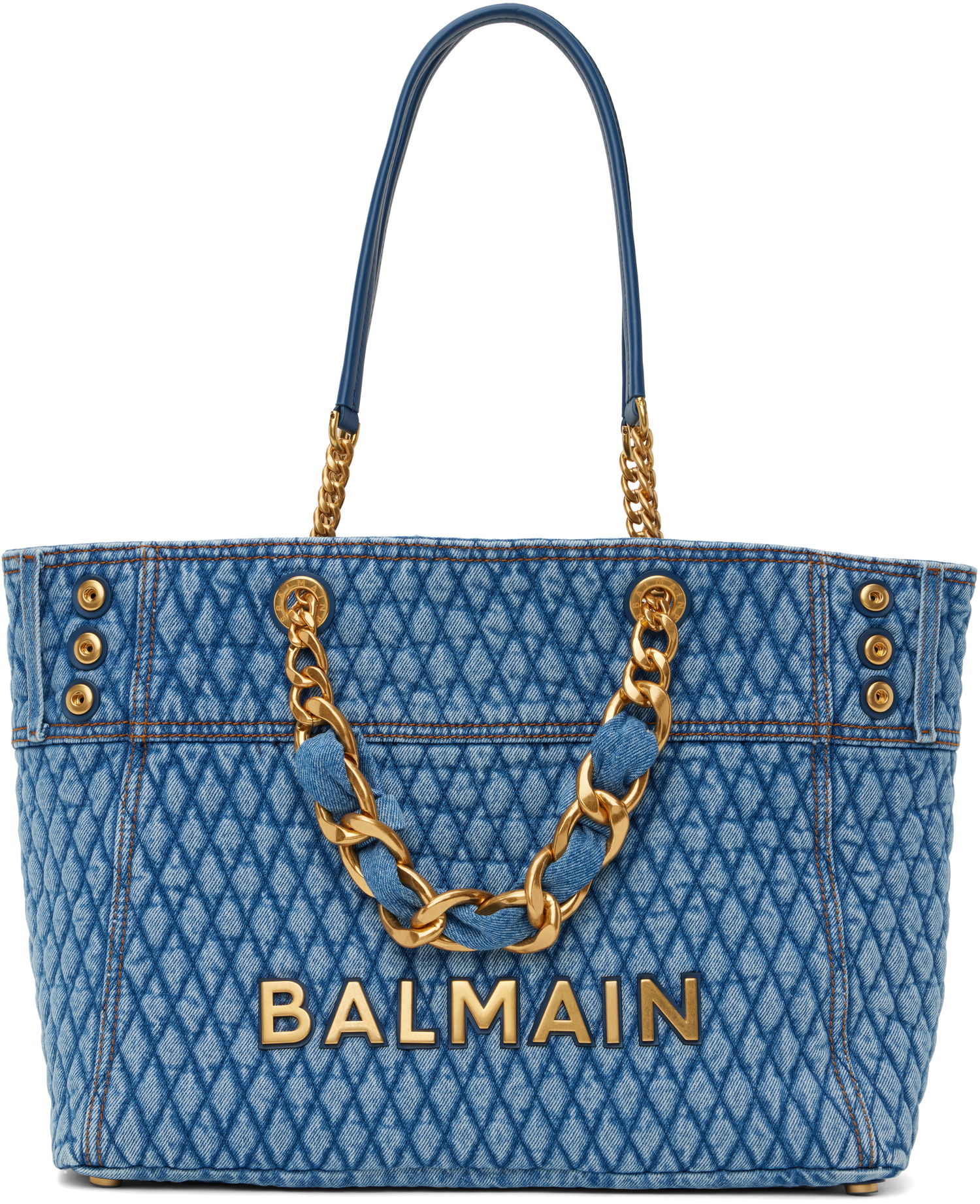 Tote bag Balmain Balmain 1945 Soft Diamond-Quilted Denim Tote Modra | EN1FF827TTSD, 0