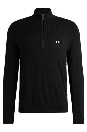 Pleteni pulover BOSS BOSS Zip-Neck Sweater Črna | 50498560