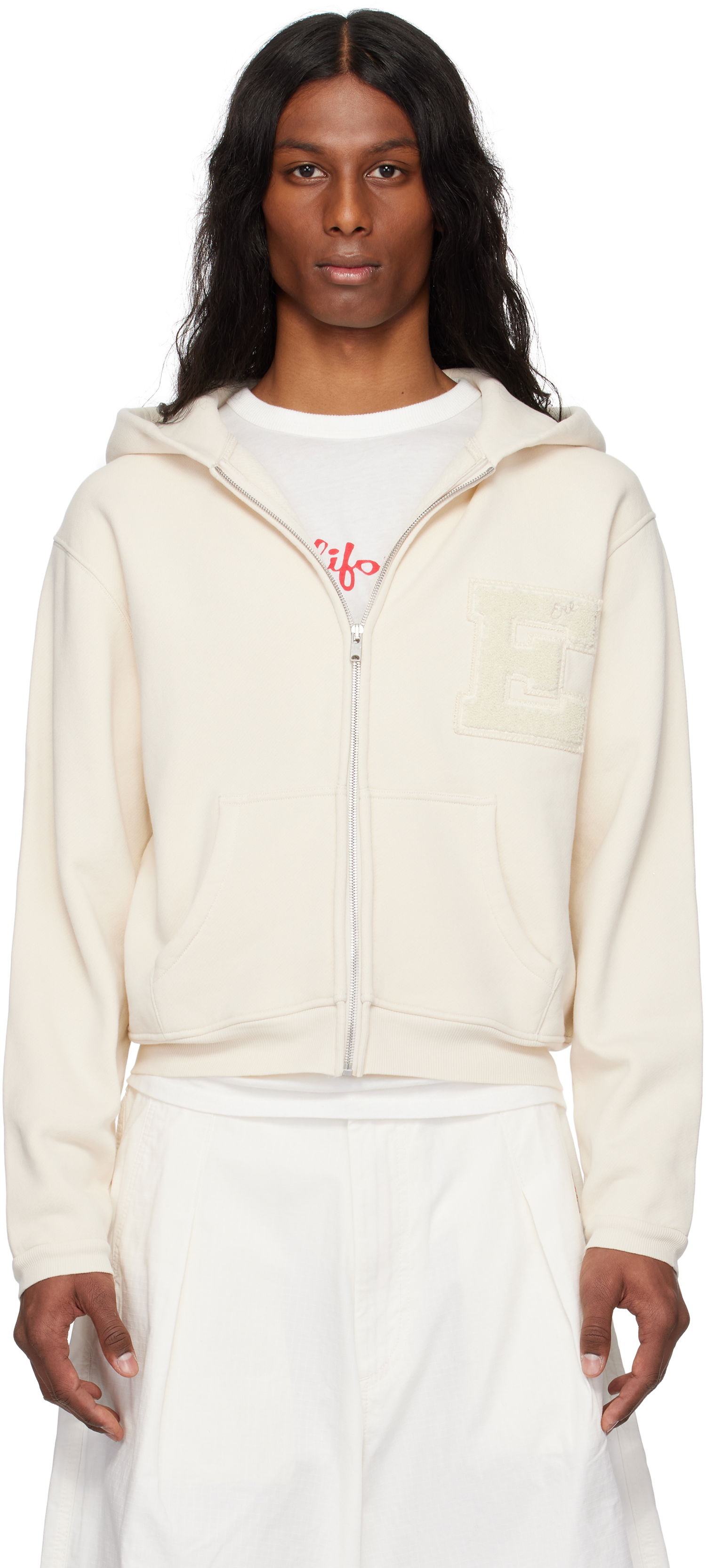 Pulover ERL ERL Varsity Zip-Up Hoodie Bela | ERL10T023, 0