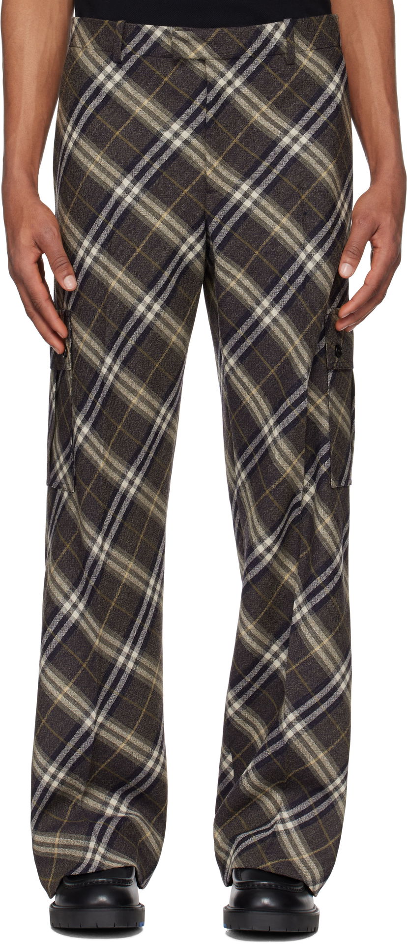 Cargo hlače Burberry Burberry Check Wool Tailored Cargo Pants Rjava | 8102488