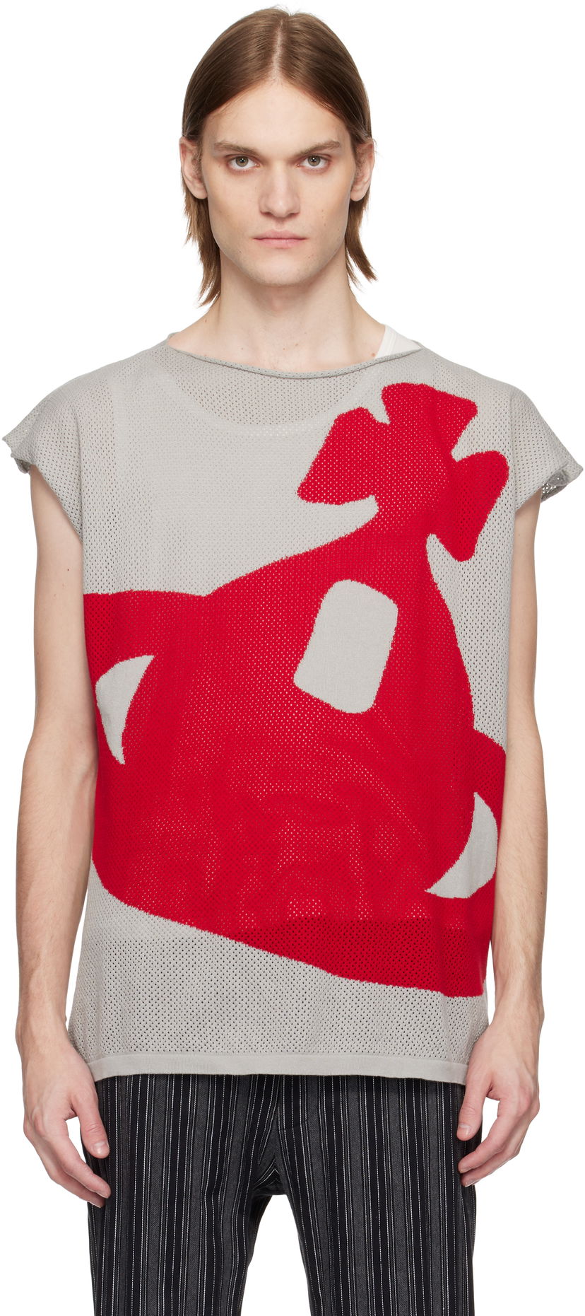 Pleteni pulover Vivienne Westwood Vivienne Westwood Intarsia Pixel Orb Tank Top Siva | 8101000P-K005X-