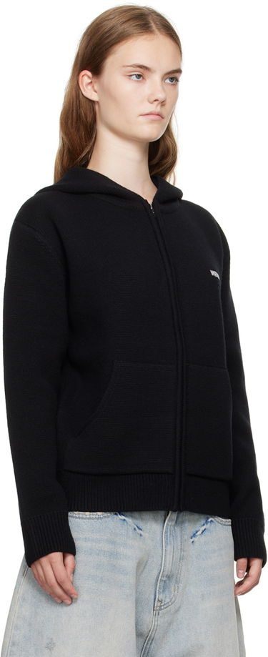 Pulover We11done We11done Embroidered-Logo Zip-Up Hoodie Črna | WD-KJ2-24-605-W-BK, 1