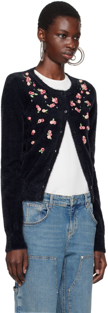 Pleteni pulover Blumarine Embroidered Rose Cardigan Modra | A422M485A, 1