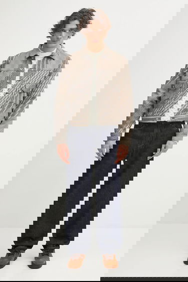 Jakna KENZO Kenzo Diagonal Stripe Slim Pleated Trucker Jacket Bež | FF65VE3029IO, 6