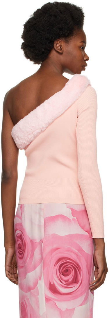 Pleteni pulover Blumarine One Shoulder Faux Fur Trimmed Sweater Roza | 2M181A, 2