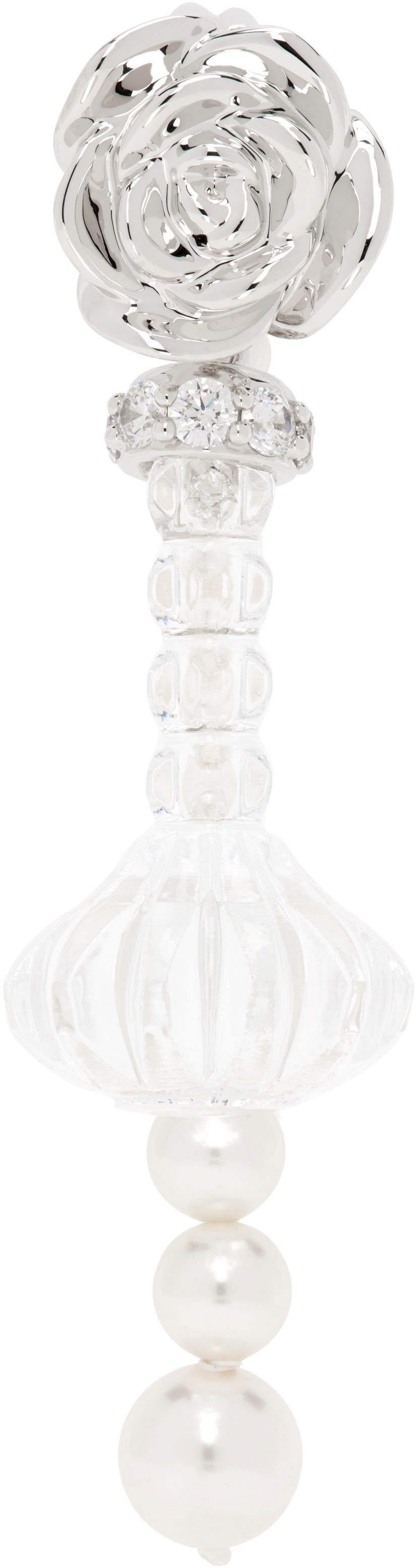 Uhani SHUSHU/TONG SHUSHU/TONG YVMIN Edition Pearl Chain Rose Vase Single Earring Bela | 22307SLV00DN