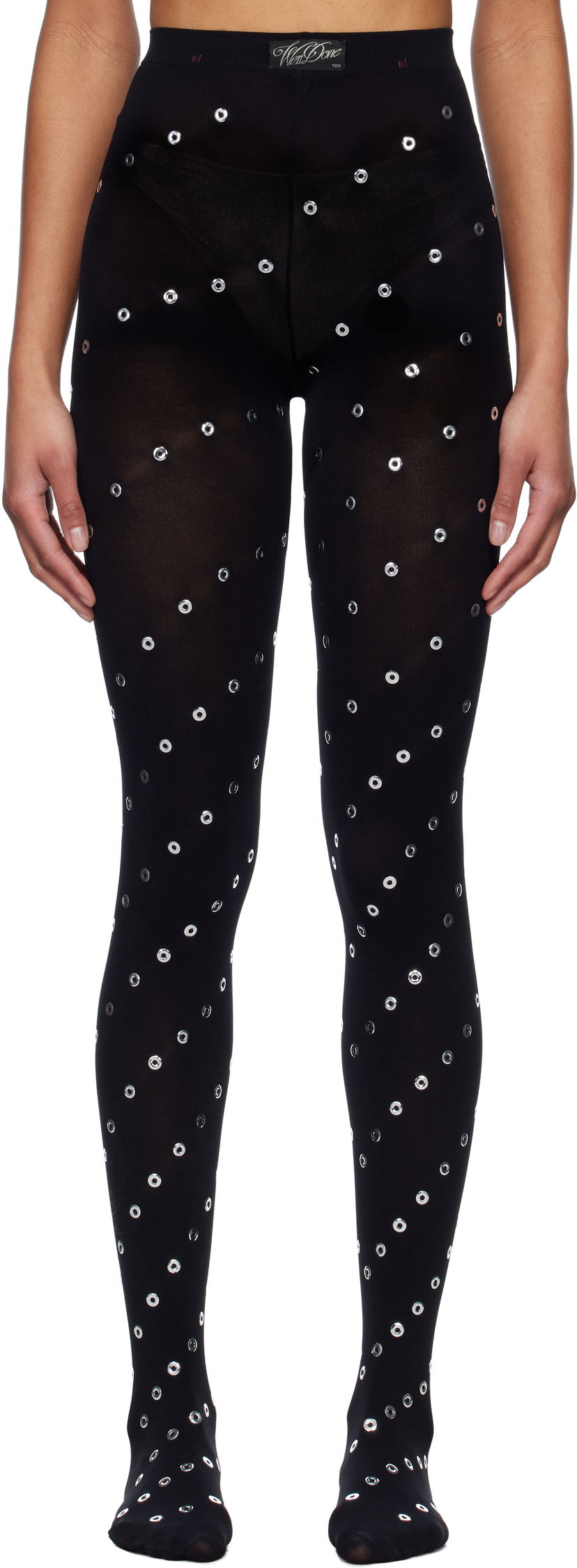 Nogavice We11done We11done Eyelet Tights Črna | WD-LE0-25-285-W-BK