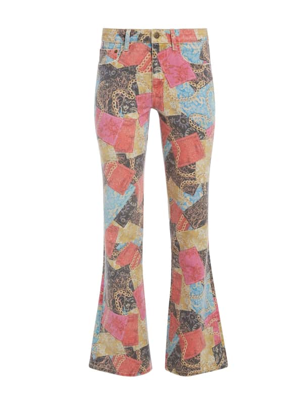 Hlače in kavbojke GUESS Printed Denim Flared Jeans Bež | W3GU18D4SK2, 0