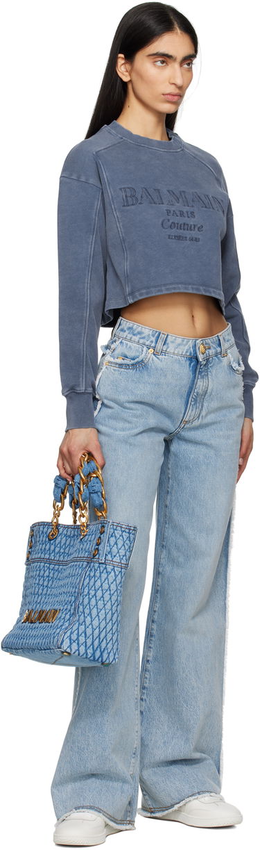 Tote bag Balmain Balmain 1945 Soft Diamond-Quilted Denim Tote Modra | EN1FF827TTSD, 3