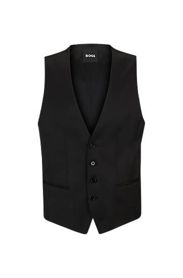 Telovnik BOSS BOSS Slim-Fit Virgin-Wool Serge Waistcoat Črna | 50469160