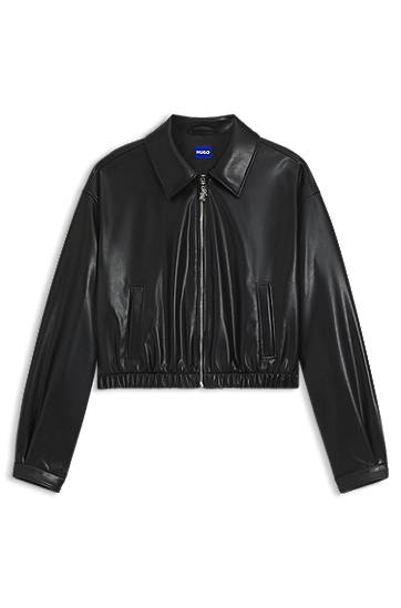 Jakna BOSS Cropped Faux Leather Jacket with Embossed Logo Črna | 50553053