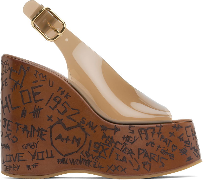 Nega čevljev CHLOÉ Chloe Maxime Wedge Sandals Rjava | CHC25U09ZRT