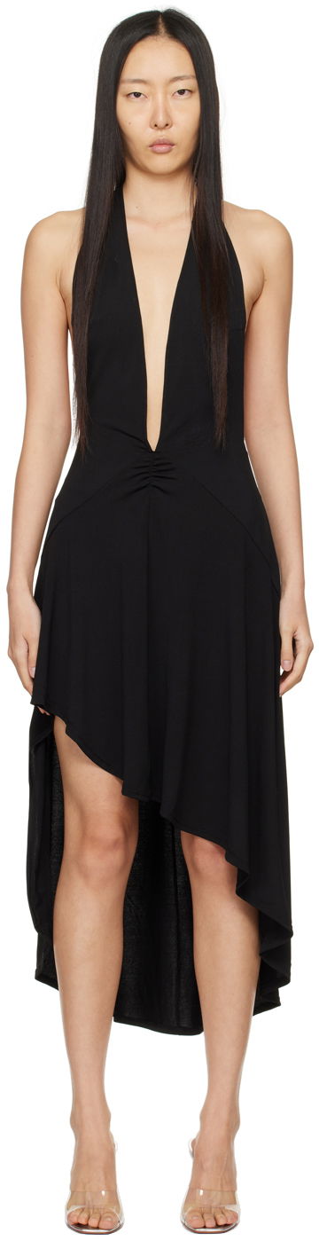 Obleke Miaou Miaou Elena Halter Asymmetrical Midi Dress Črna | 5044VISBLK