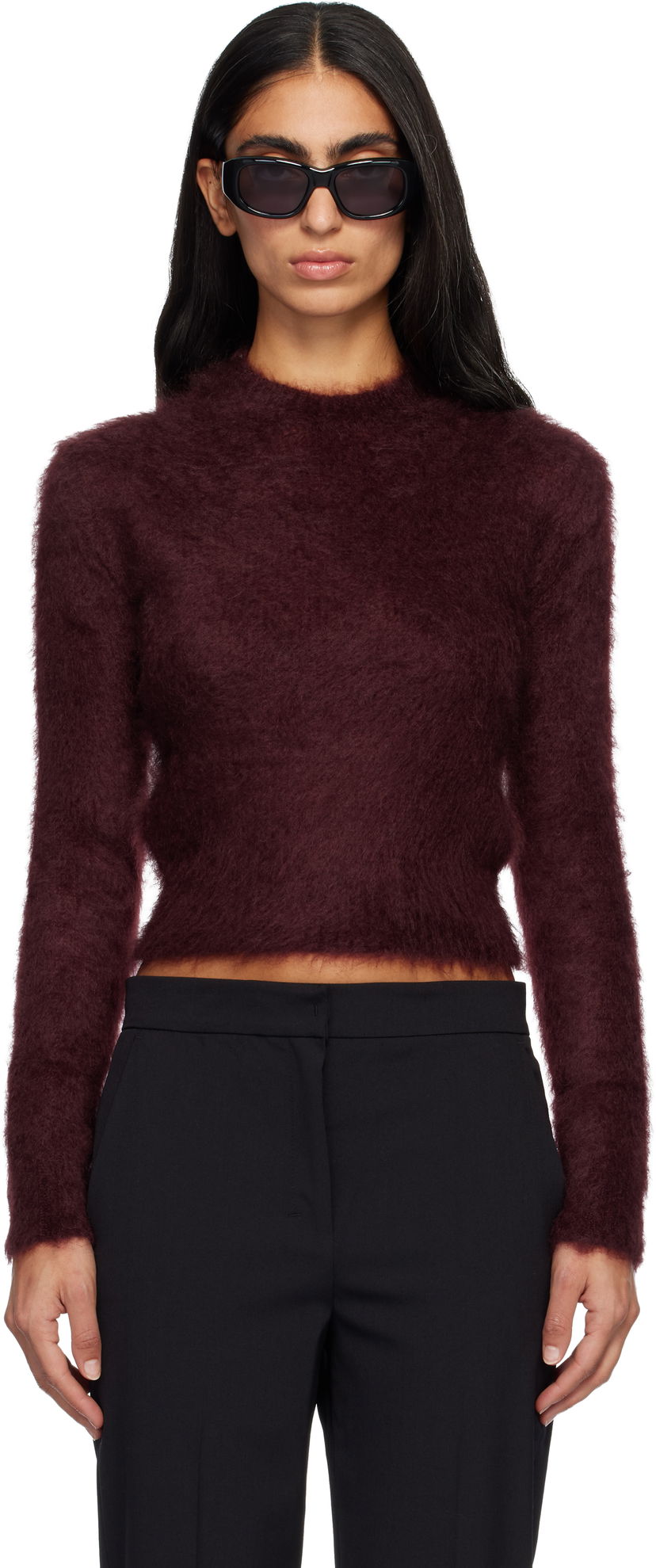 Pleteni pulover Max Mara Max Mara Adatti Fuzzy Cropped Mock-Neck Sweater Bordo | 2521366263600