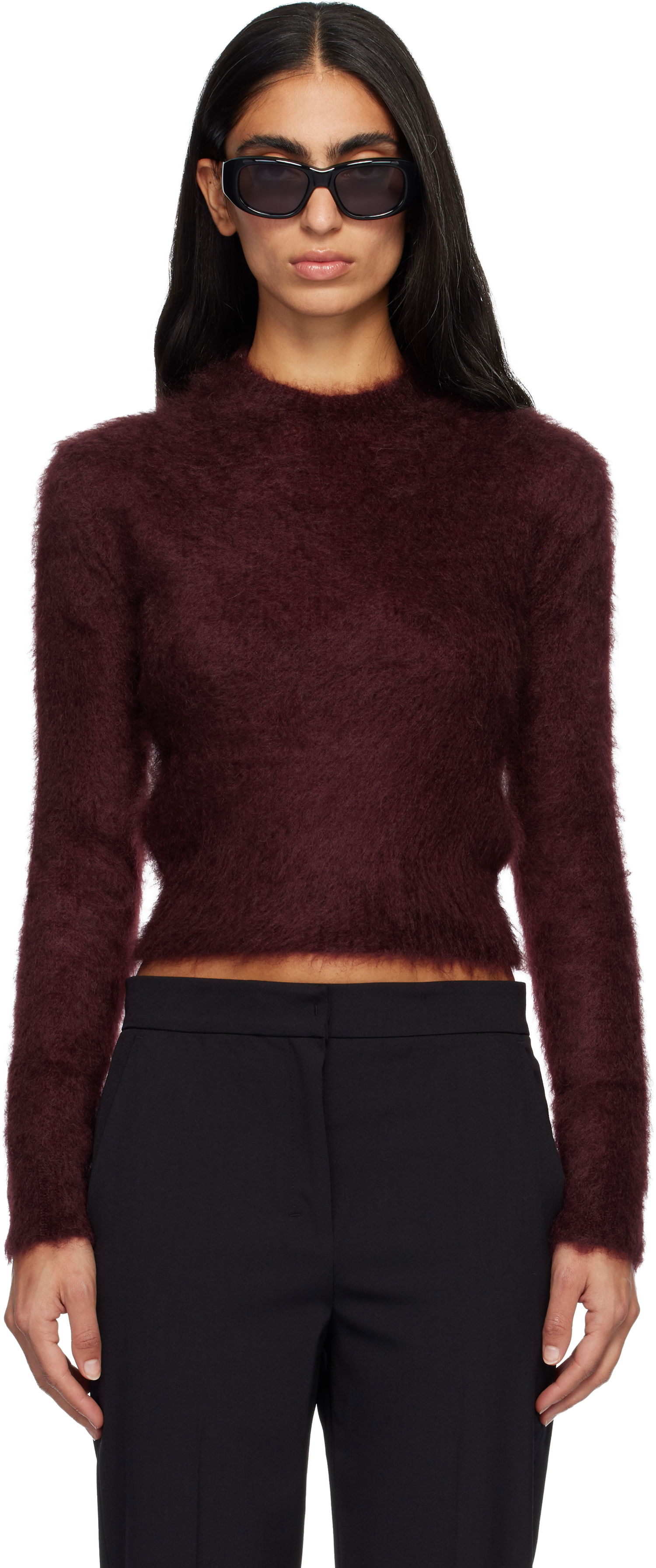 Pleteni pulover Max Mara Max Mara Adatti Fuzzy Cropped Mock-Neck Sweater Bordo | 2521366263600, 0